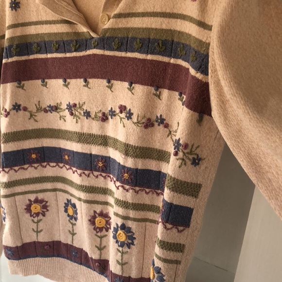 Vintage Embroidered Floral Alfred Dunner Sweater Cottagecore Ramie Cotton Blend - Picture 3 of 14